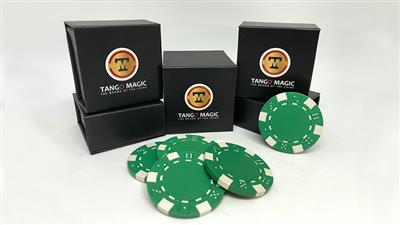 Expanded Shell Poker Chip Green plus 4 Regular Chips (PK001G)  by Tango Magic - Trick